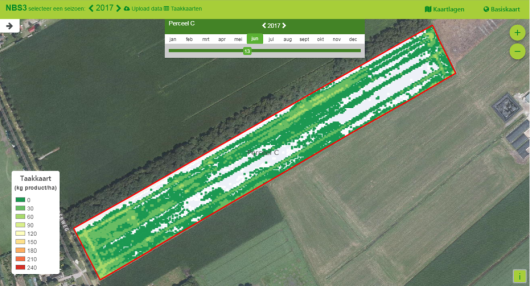 Figure 4: This figure shows the task map for the fertilizer spreader, where the sidedress advice has been converted to a fertilizer dose based on the N content of the chosen product. Figure 4: This figure shows the task map for the fertilizer spreader, where the sidedress advice has been converted to a fertilizer dose based on the N content of the chosen product.